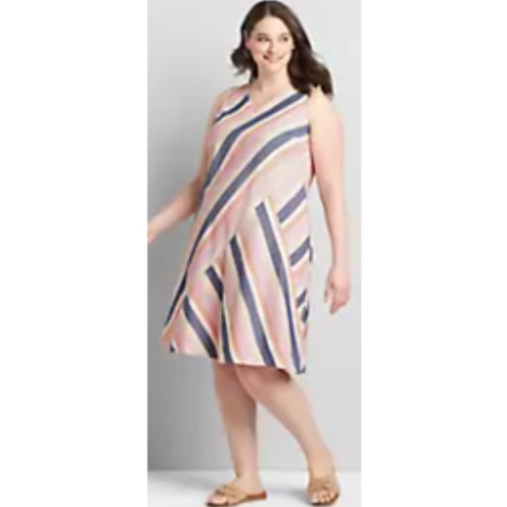 Lane Bryant, Striped V-Neck Linen Swing Dress, Sz 22/24